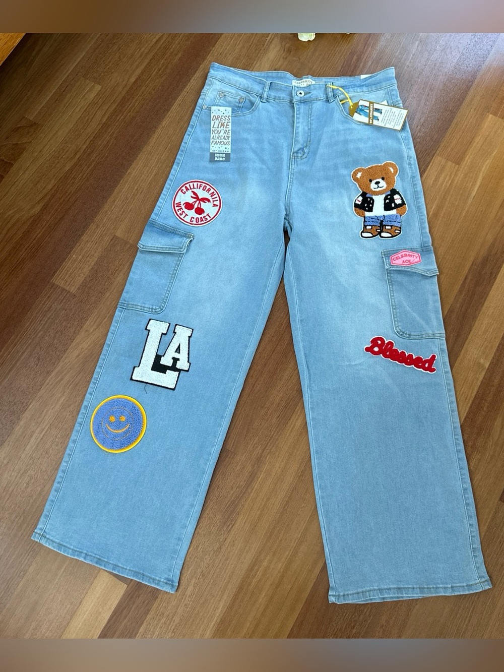 Chelsea & Violet Light Blue High-Rise Patchwork Jeans